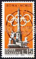 Postage stamp Italy 1959 Fountain of Dioscuri and Olympic Rings