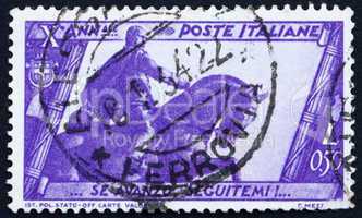 Postage stamp Italy 1932 Mussolini Statue, Bologna