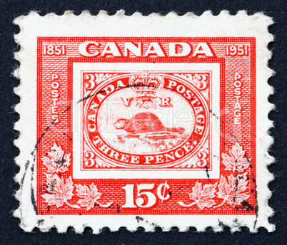 Postage stamp Canada 1951 Stamp of Three penny Beaver