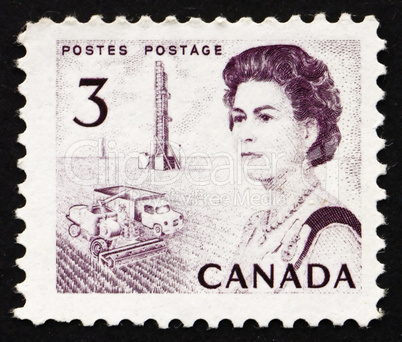 Postage stamp Canada 1967 Combine and Oil Rig, Prairie Region
