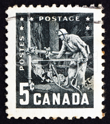 Postage stamp Canada 195 Miner with Pneumatic Drill