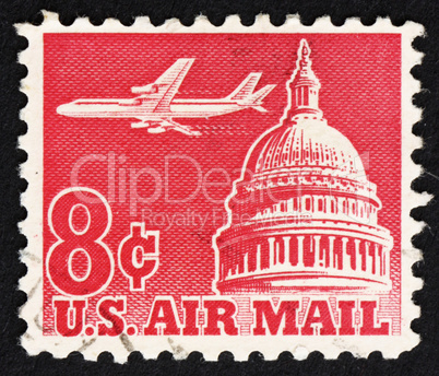 Postage stamp USA 1962 Jet Airliner over Capitol