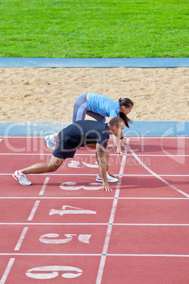 Man and woman on the starting line Man and woman on the starting line