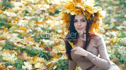 Woman in Autumn Wreath Posing
