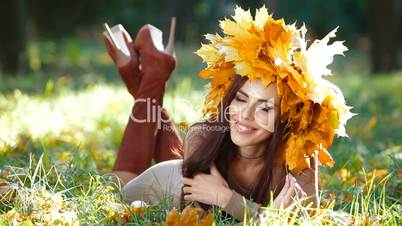 Beautiful Woman Enjoying Sunny Autumn Day