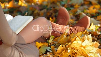 Student Reading Lecture Notes in Autumn Park