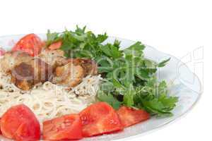 Spaghetti with meat and vegetables