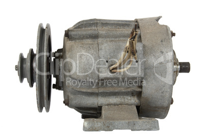 Old electric motor with a pulley (isolated)