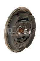 Old brake pads and cylinder brake drum (isolated)