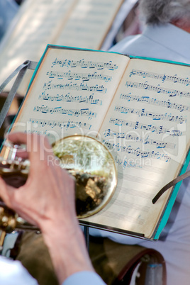 Musician plays the trumpet