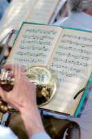 Musician plays the trumpet