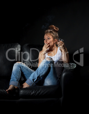 Woman smoking and alcoholic drinking