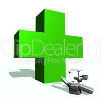 Green cross and dental chair