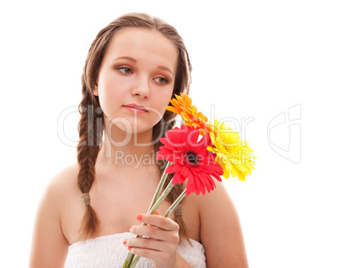 Happy girl with orange flowers Happy girl with orange flowers