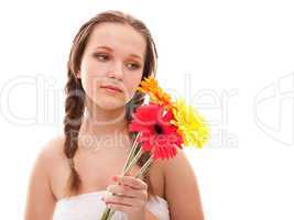 Happy girl with orange flowers