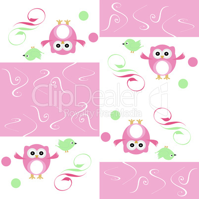 Seamless colourfull owl and birds pattern for kids in vector
