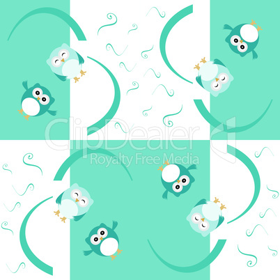 Autumn and winter background with owls. Vector seamless pattern