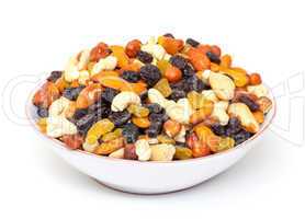 Mixture of nuts and raisins in bowl