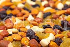 background of mixture of nuts and raisins