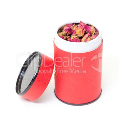 Dried Rosebuds in red can