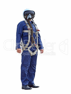 man dressed as a pilot on a white background