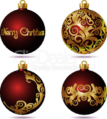 Set of Red Christmas balls on white background.