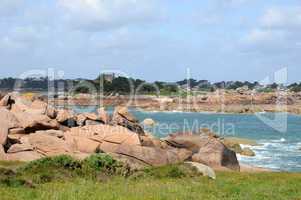 granite rocks and Costaeres castle in Tregastel