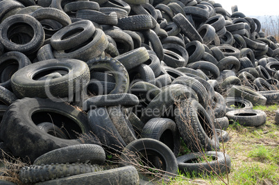 a pile of waste tires in Arthies in Ile de France