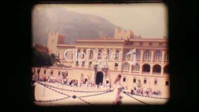 Vintage 8mm. Prince's Palace of Monaco and tourists