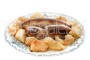 baked white sausages with apple