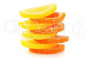 Colored marmalade (slices) on a white background