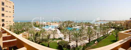 The panorama of beach at luxury hotel, Ras Al Khaimah, UAE