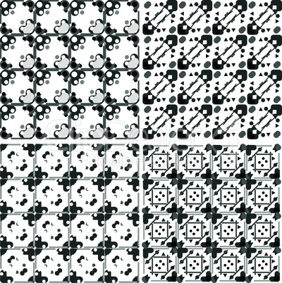Set of black and white geometric seamless patterns. Vector backgrounds collection