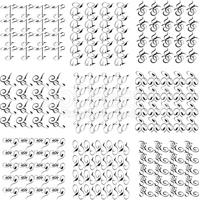 Set of monochrome geometric seamless patterns. Vector backgrounds collection.