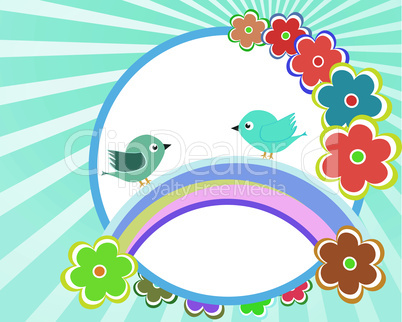 vector bird and flower background design - baby invitation card
