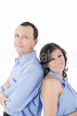 Latin couple smiling isolated on a white background