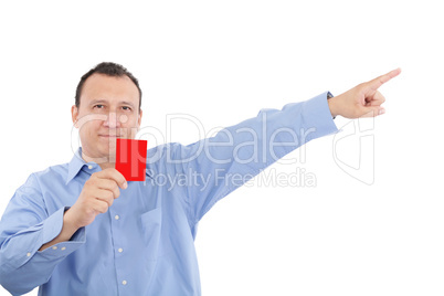 man shows someone a red card. All isolated on white background