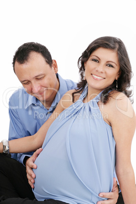 pregnant woman couple together smiling