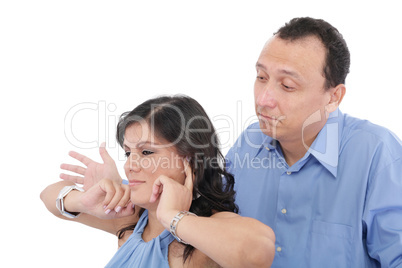 Portrait of a young woman gets earful from her husband against w