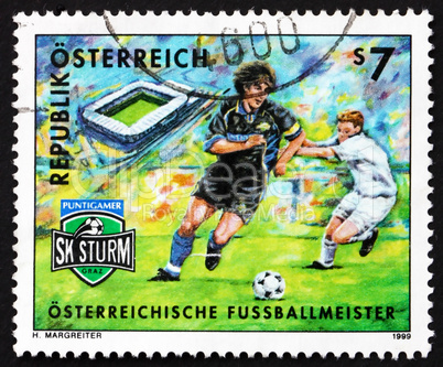 Postage stamp Austria 1999 Soccer Club SK Puntigamer Sturm Graz