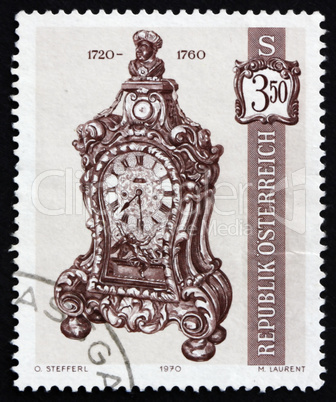 Postage stamp Austria 1970 Bracket Clock, 1720-60