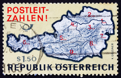 Postage stamp Austria 1976 Map of Austria with Postal Zone Numbe