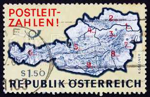 Postage stamp Austria 1976 Map of Austria with Postal Zone Numbe