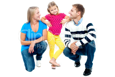 Happy family with kid together isolated on white