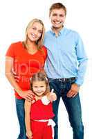 Smiling family on a white background