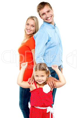 Caucasian family of three, isolated