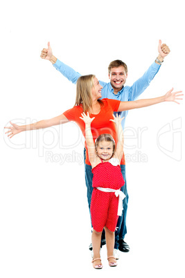 Happy smiling family of three having fun