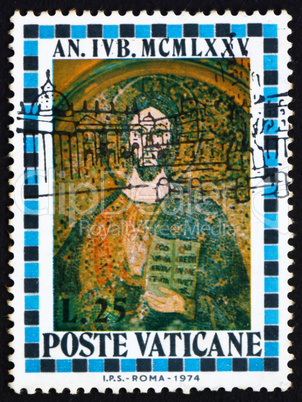 Postage stamp Vatican 1974 Christ, St. Peter?s Basilica