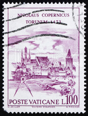 Postage stamp Vatican 1973 View of Torun, Nicolaus Copernicus