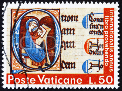 Postage stamp Vatican 1972 Illuminated Initial from St. Luke?s G